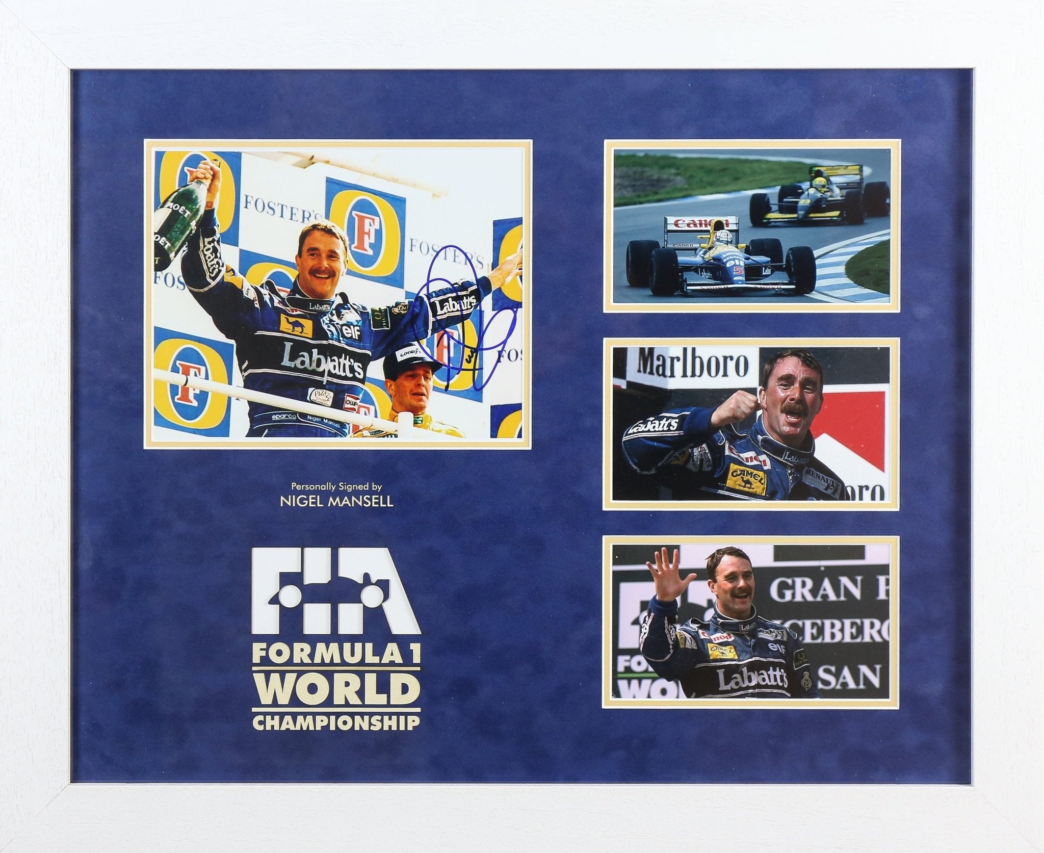 Nigel Mansell Signed White card Framed Display - Memorabilia Framers Shop